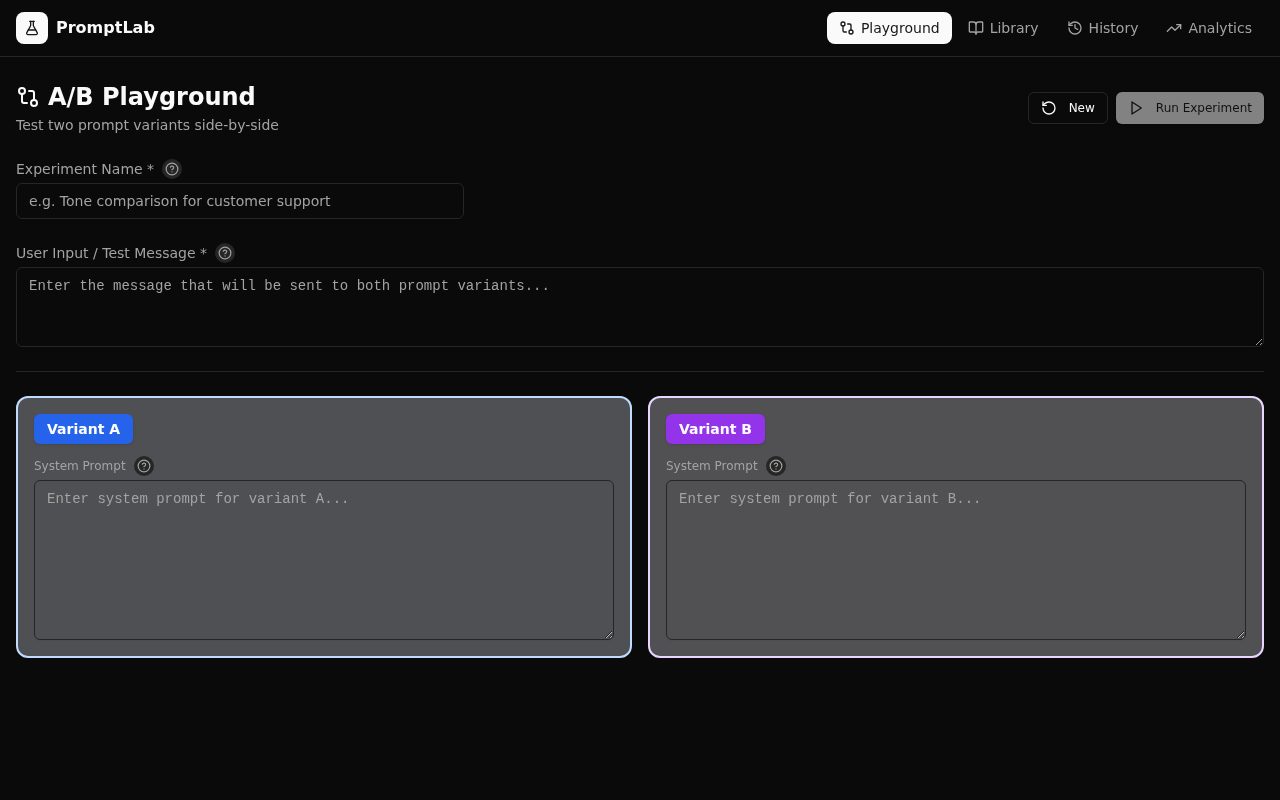 Prompt Lab Flow — AI prompt A/B testing and experiment tool